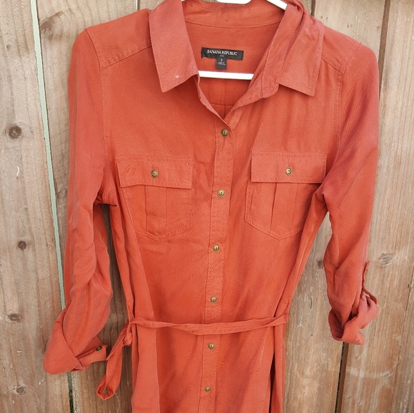 burnt orange button down dress